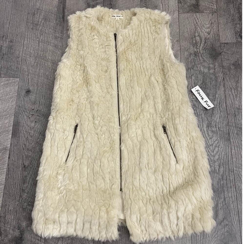 Indigo Thread Co Women's L Open Front‎ Sweater Cardigan Faux Fur